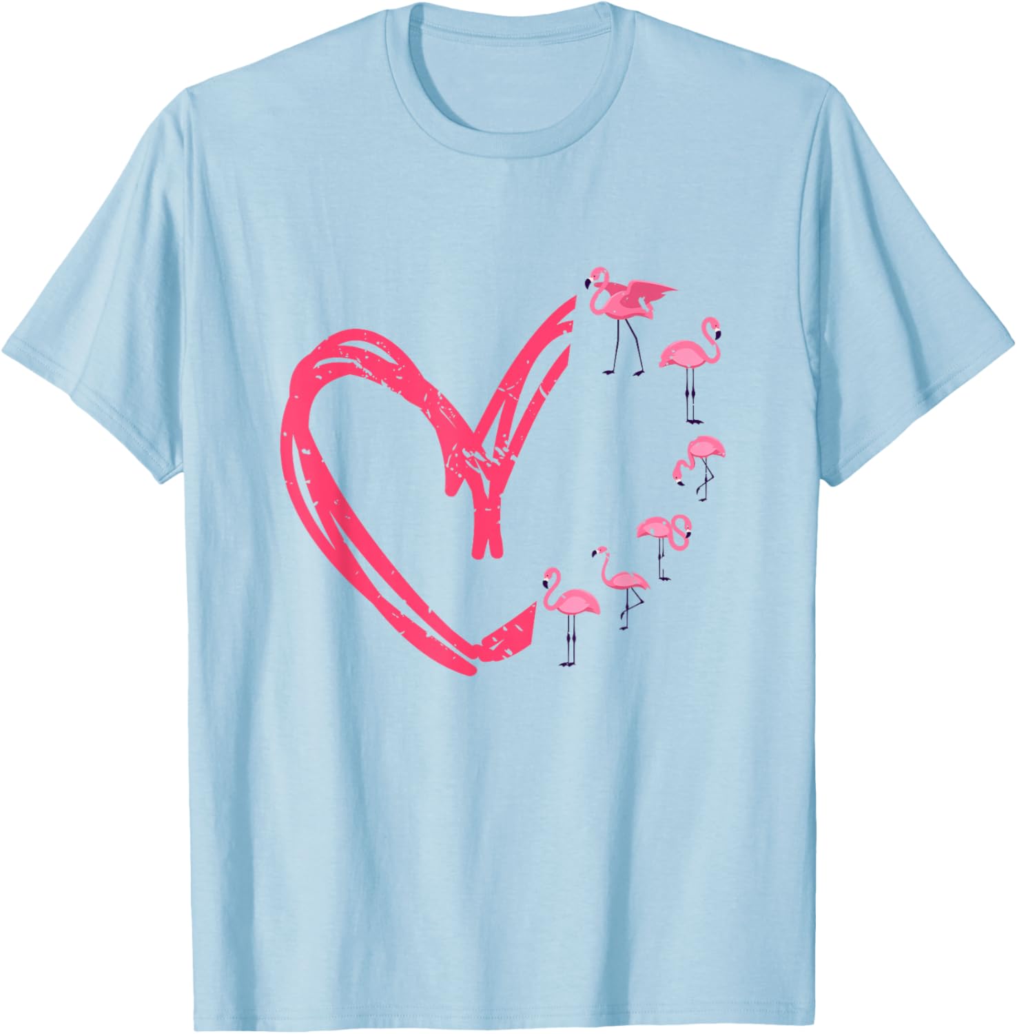 Flamingo Heart Graphic T-Shirt Casual Men s Short Sleeve Crewneck Cotton Tee Valentine Day S