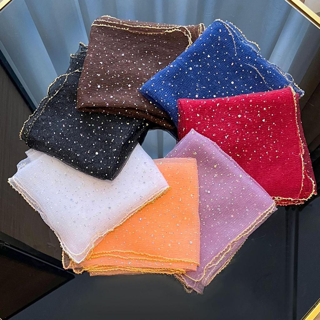 80cm Glitter Rhinestone Square Scarf, Sparkly Mesh Head Wrap for Women