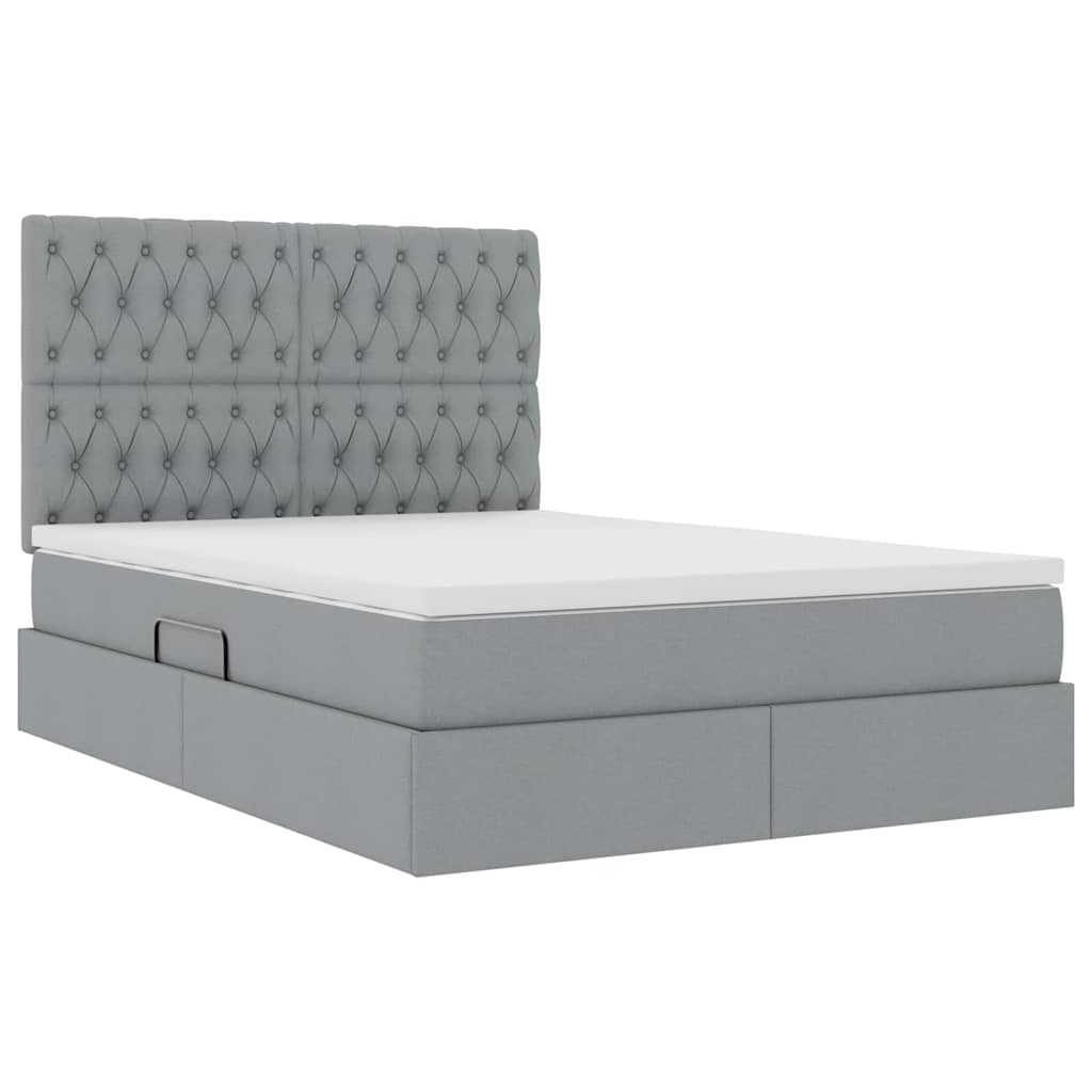 Storage Bed with Mattress Light Grey 140 x 190 cm Polyester