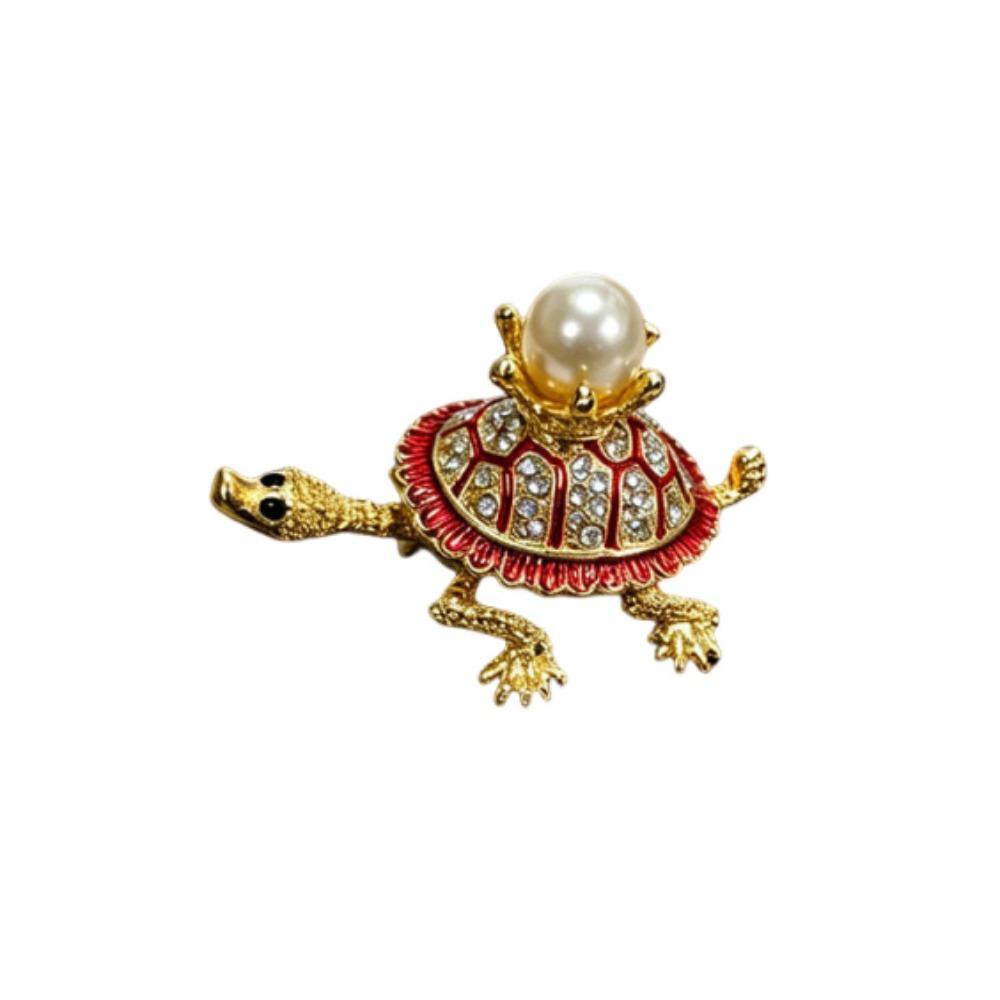 Retro Rhinestone Turtle Figurines Imitation Pearl Little Turtle Statue Home Decor красный