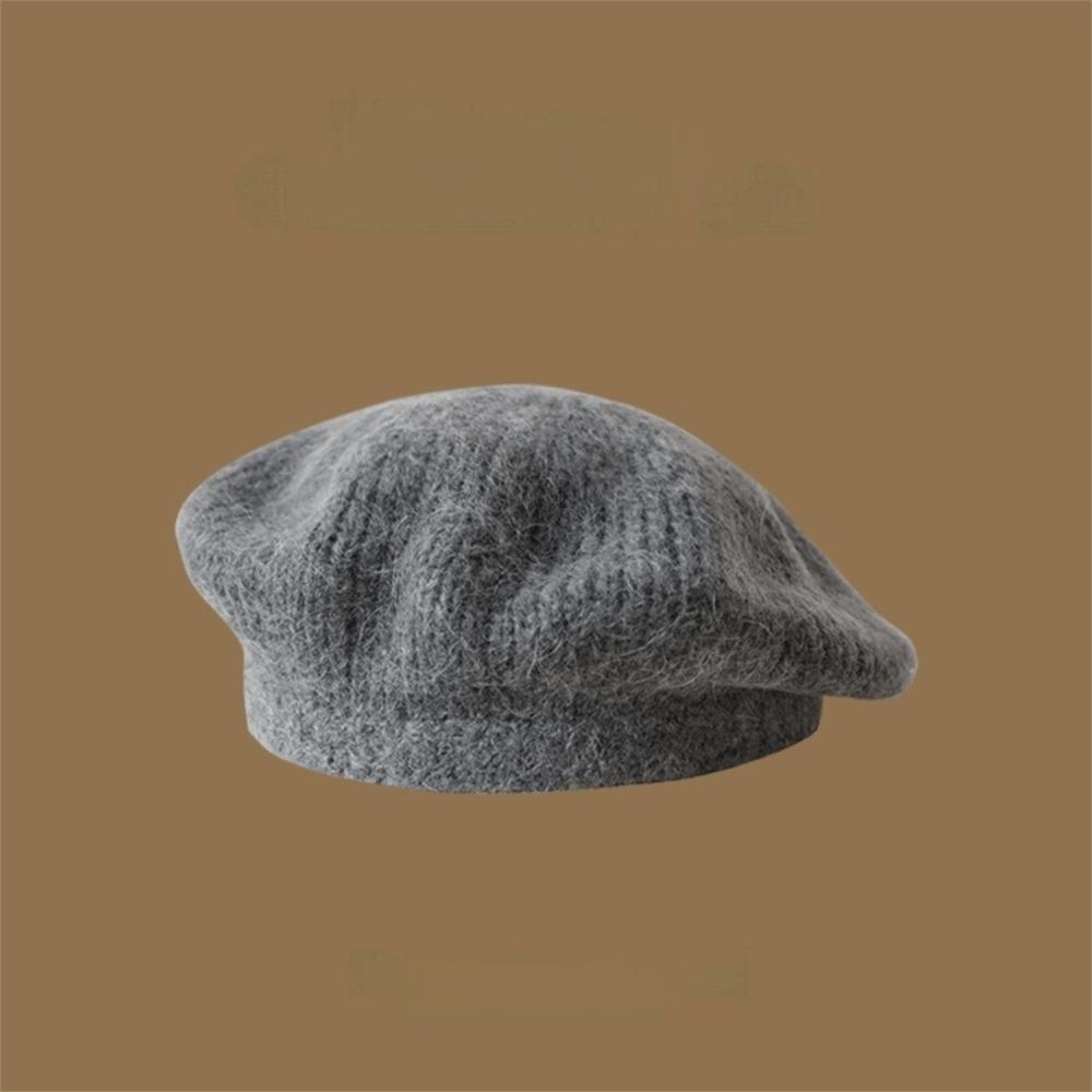 Solid Color Knitted Beret Hat Mohair Knitted Octagonal Cap Newsboy Cap Wool Painter Hat  Streetwear