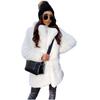 Women's Solid Color Lapel Long-Sleeve Faux Fur Coat - European & American Style, Warm, Large Size