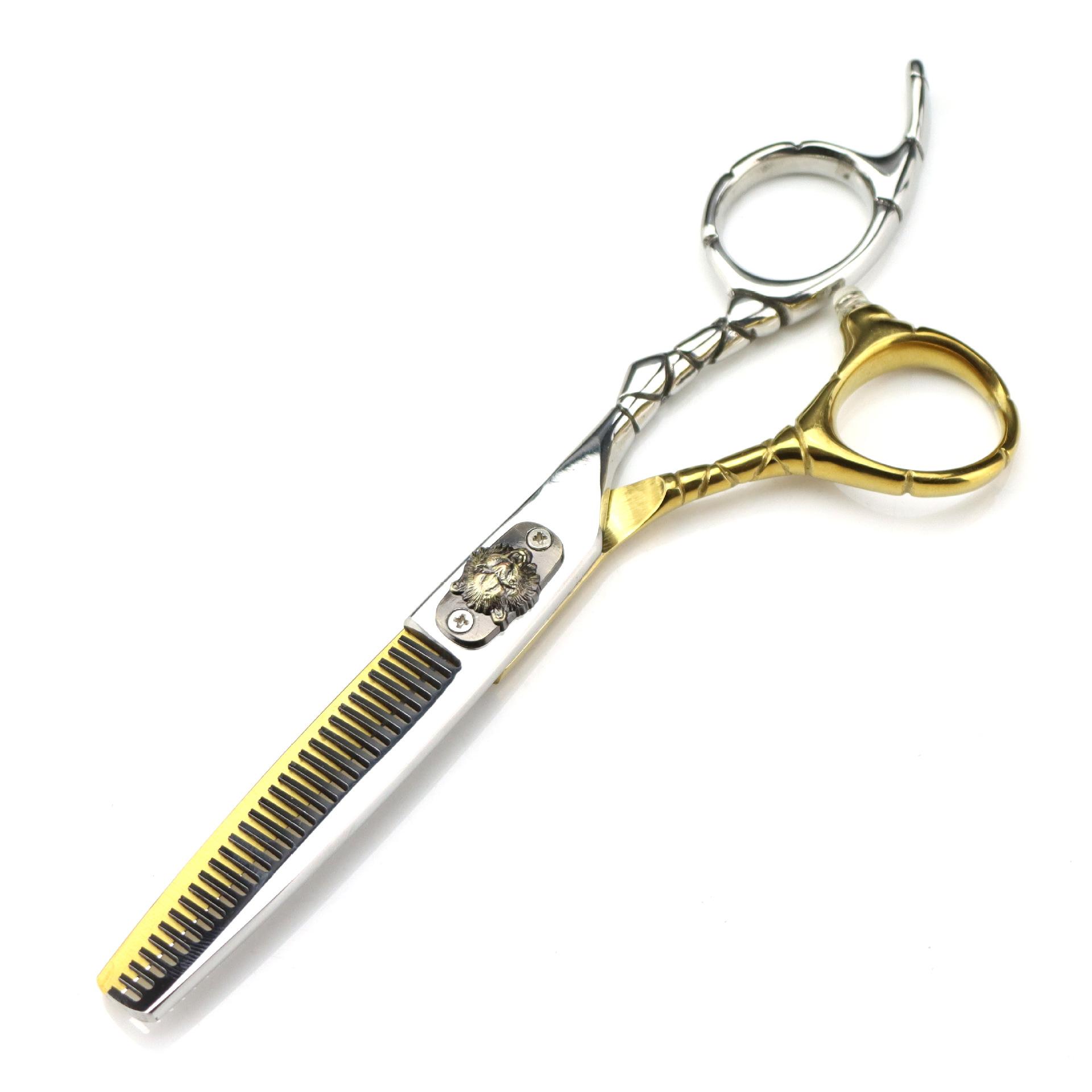 

6.0 Inch Fnt-22 Nimpson, Bright Gold, Tiger Head Flat Scissors, Hair Scissors, Straight Scissors, Tooth Scissors Straight head&60 # Steel & fine polished & 17