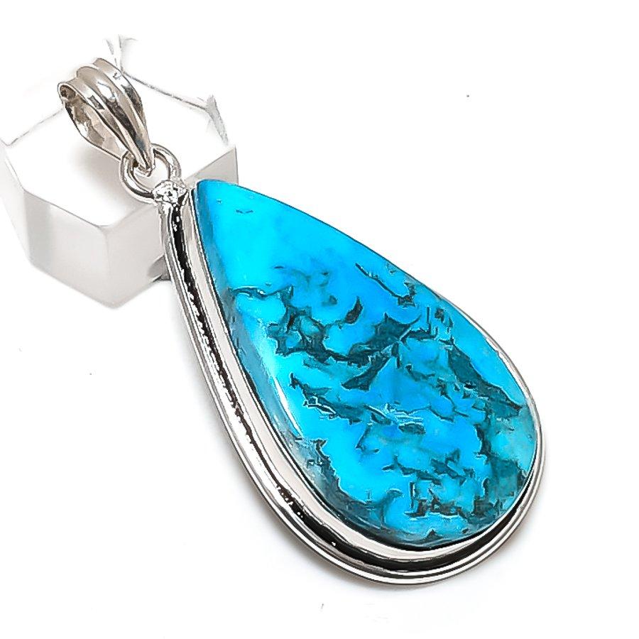 Tibetan Turquoise Gemstone 925 Sterling Silver Jewelry Pendant 2.21"