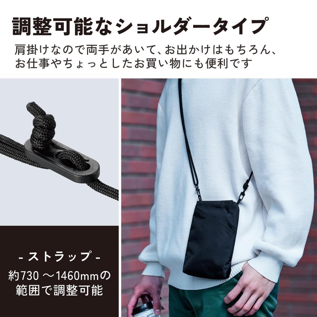 ELECOM Smart Smartphone Karten Münzen Scheine Schwarzes Täschchen, Beutel, Mehrere Taschen, Tasche, Tasche, Fach, Schlüsselanhänger, P-CLSPB01BK