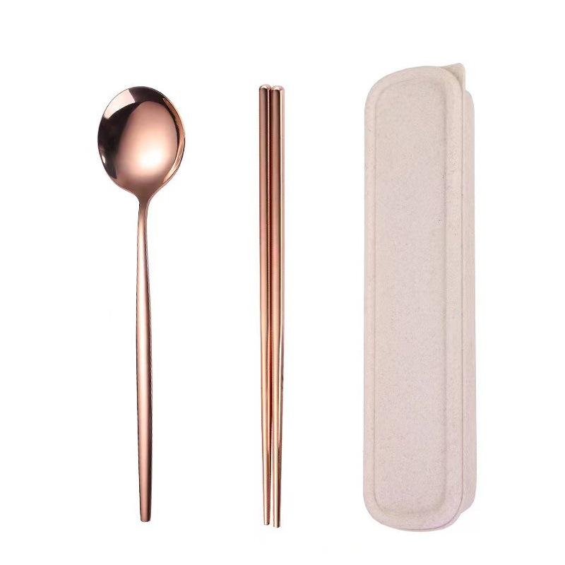 Stainless Steel Portable Tableware Set: Chopsticks, Spoon, Fork - Customizable Student/Outdoor Gift with Logo.