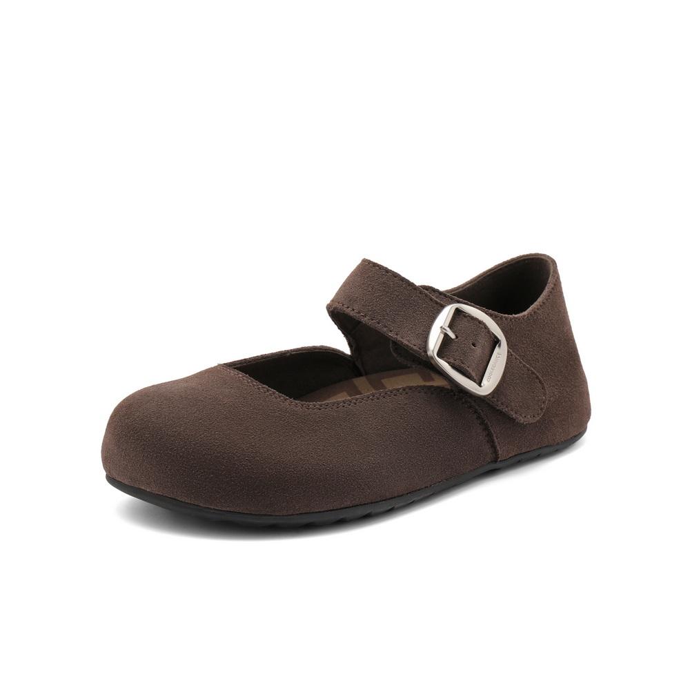 

2024 Новая мода однотонные универсальные женские туфли с неглубоким носком однотонные удобные плоские туфли с однострочным ремешком-пряжкой 40 коричневый