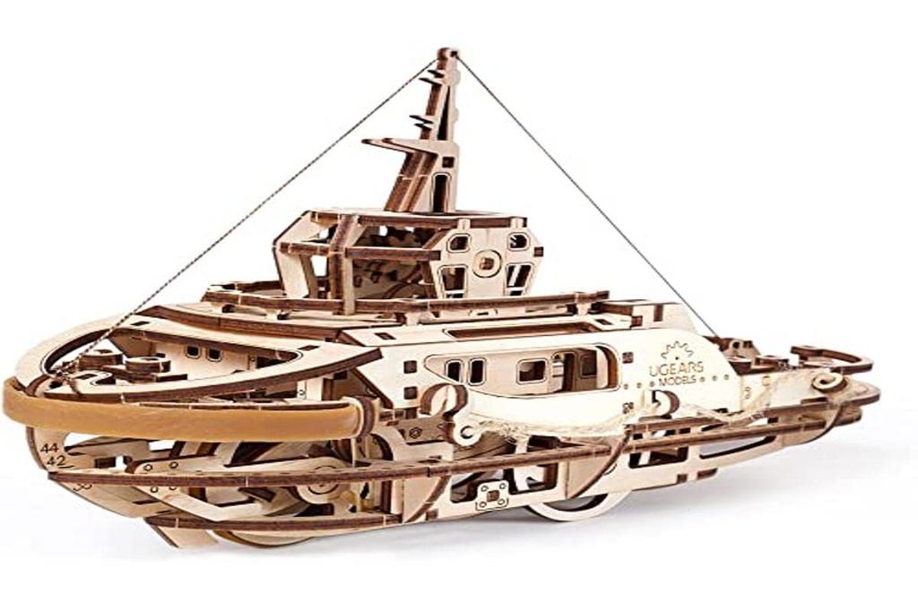 Ugears Tugboat Wooden Blocks DIY Puzzle Assembly Toy for Imagination and Creativity
