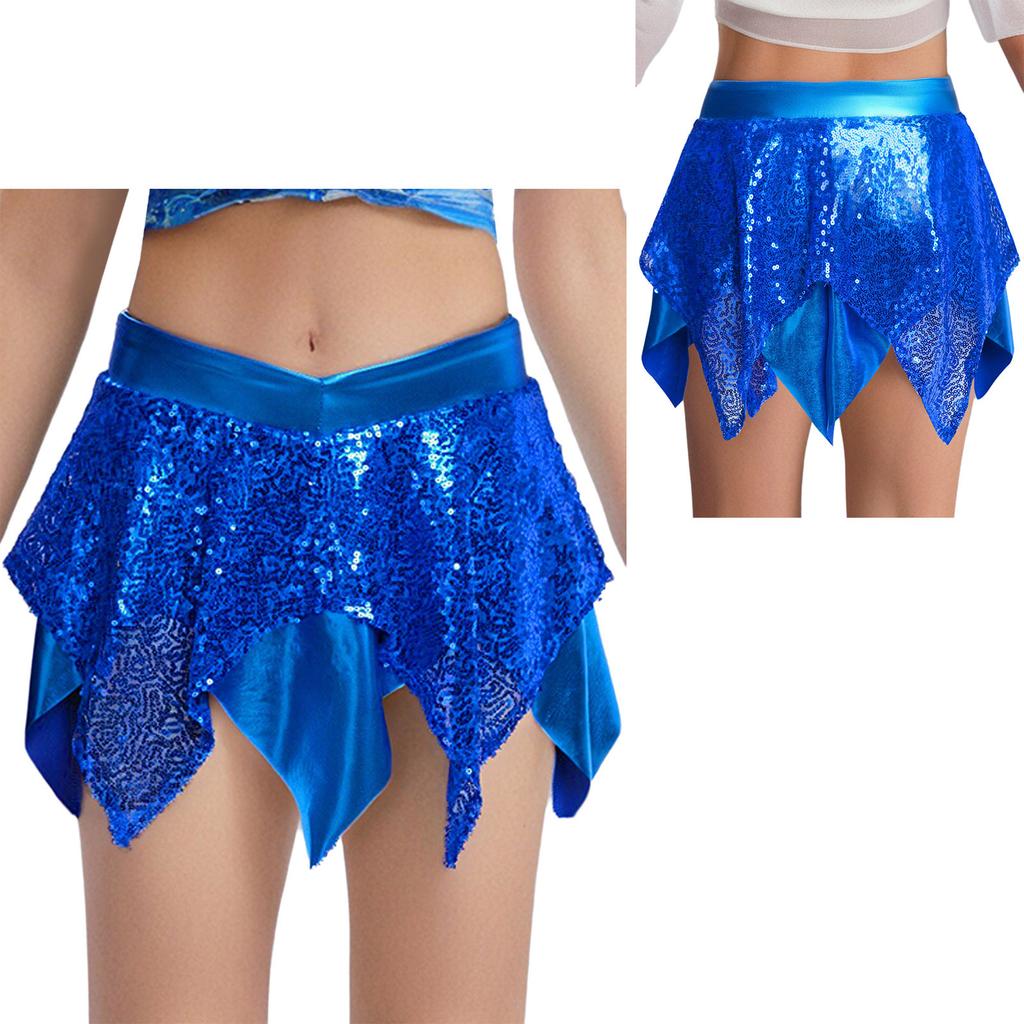 Versatile Girls Stage Outfit: Metallic Sequins Asymmetric Skirt for Dance Competition, Party & Halloween Costume