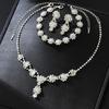 Fashionable Flower Design Rhinestones Jewelry Set Earrings Necklace Bracelet Suitable for Trendy Women Stylish Wear