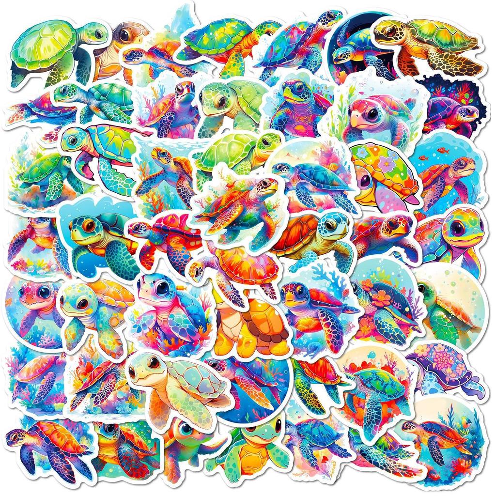 50 Colored Turtle Stickers New Sea Life Colorful Turtle Small Turtle Series Graffiti Stickers
