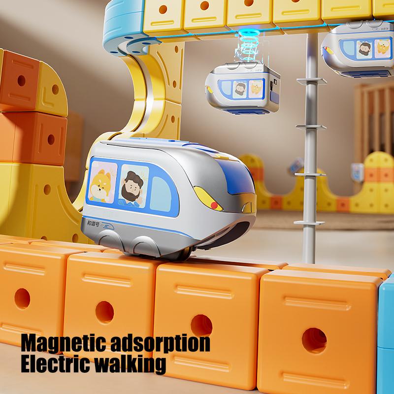 DIY Cube Track Electric Magnetic 3D Tracks Train for Kids Cube Trains STEM Montessori Toy Vehicle Gravity Maze Toy Learning Set
