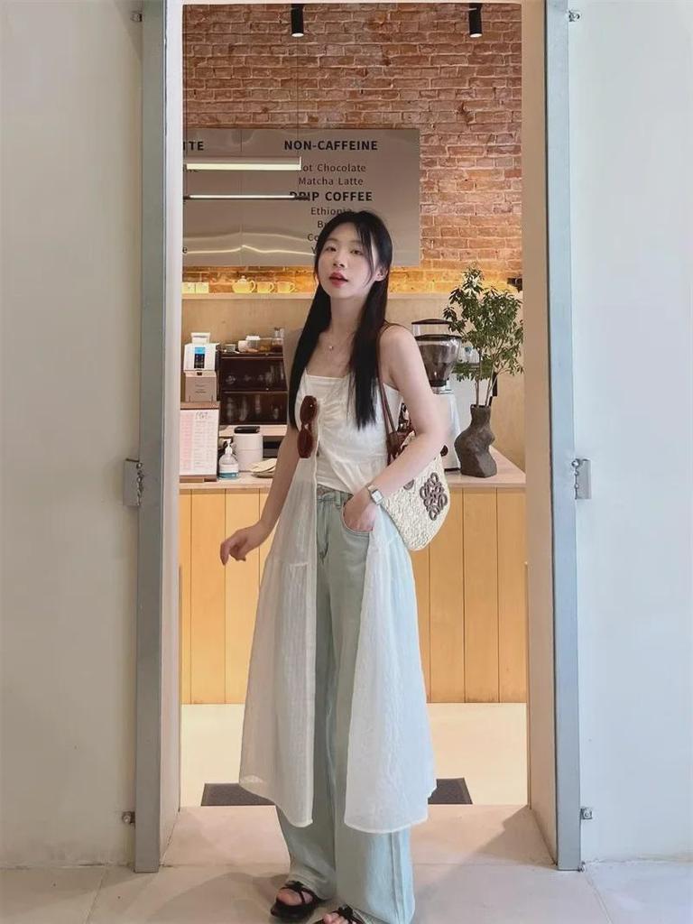 White Mesh Sleeveless Suspender Dress - French Style, Layered, Loose Fit, Slim, Long Skirt, New Summer Collection