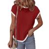Women T-shirt Round Neck Short Sleeve Pocket Decoration Tee Shirt Color Block Loose Fit Tee Shirt Leisure Wear