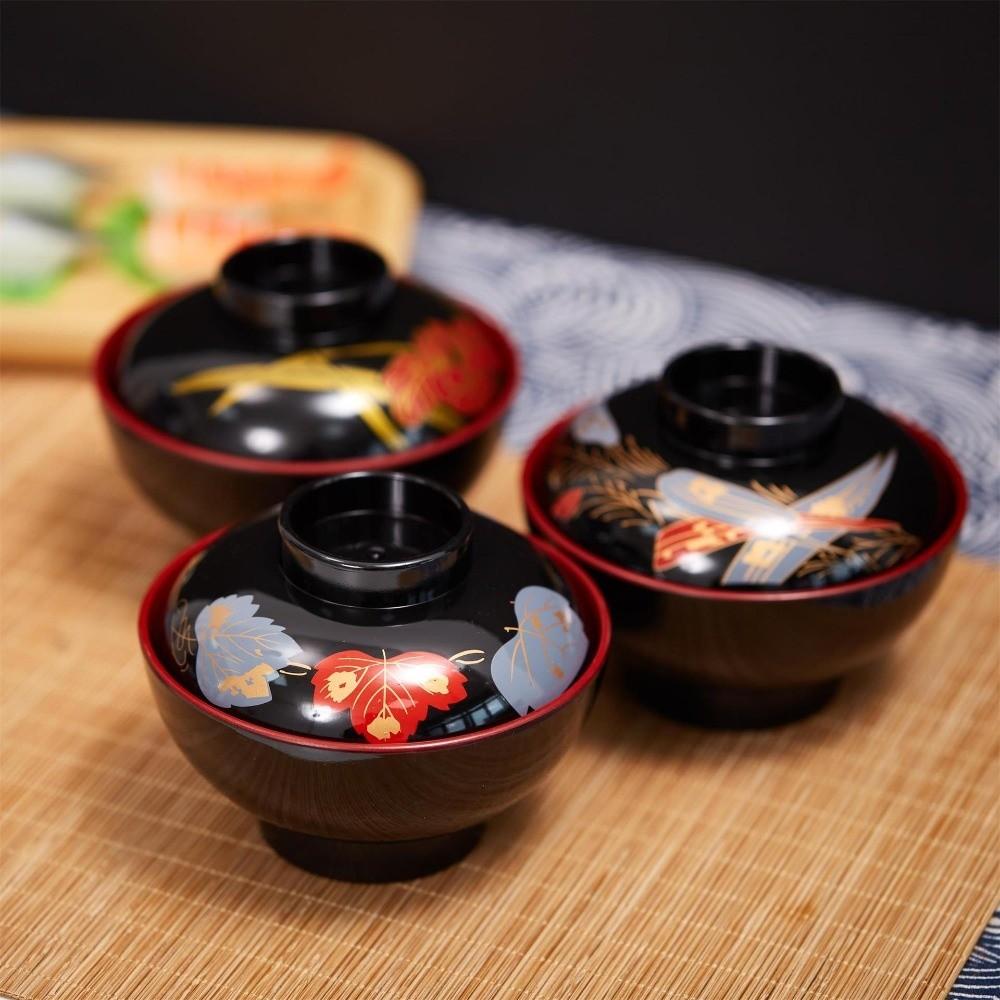 New With Lid Miso Soup Bowl Double Color Soup Container Soup Bowl with Lid Maple Leaf Japanese Rice Bowl Dining Accessories