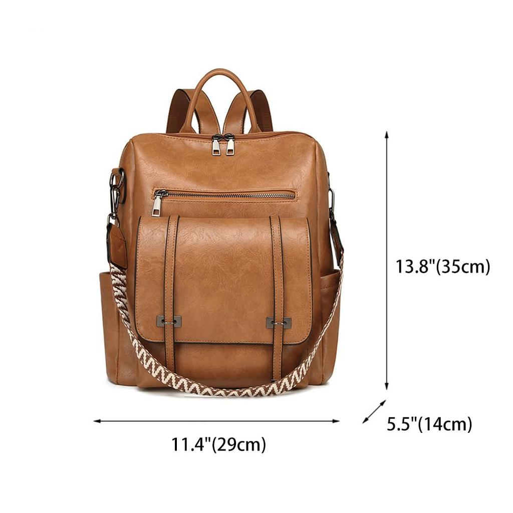 BUKESIYI Women's Mini Backpack, Large Capacity, Waterproof, PU Leather, Brown, JP78531