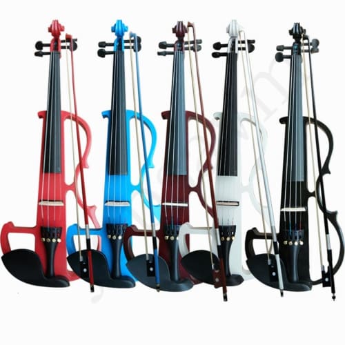 Jopsavm Full-Size Violin Set, Solid Wood Electric Silent Violin with Chin Rest, Ebony Accessories, Hard Case, Spare Strings, Audio Cable, Rosin, and B