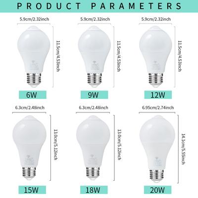 AC 85-265V Czujnik Ruchu PIR Żarówka LED E27 6W 9W 12W 15W 18W 20W Inteligentna Lampa Ruchowa do Domu Schodów Ścieżki