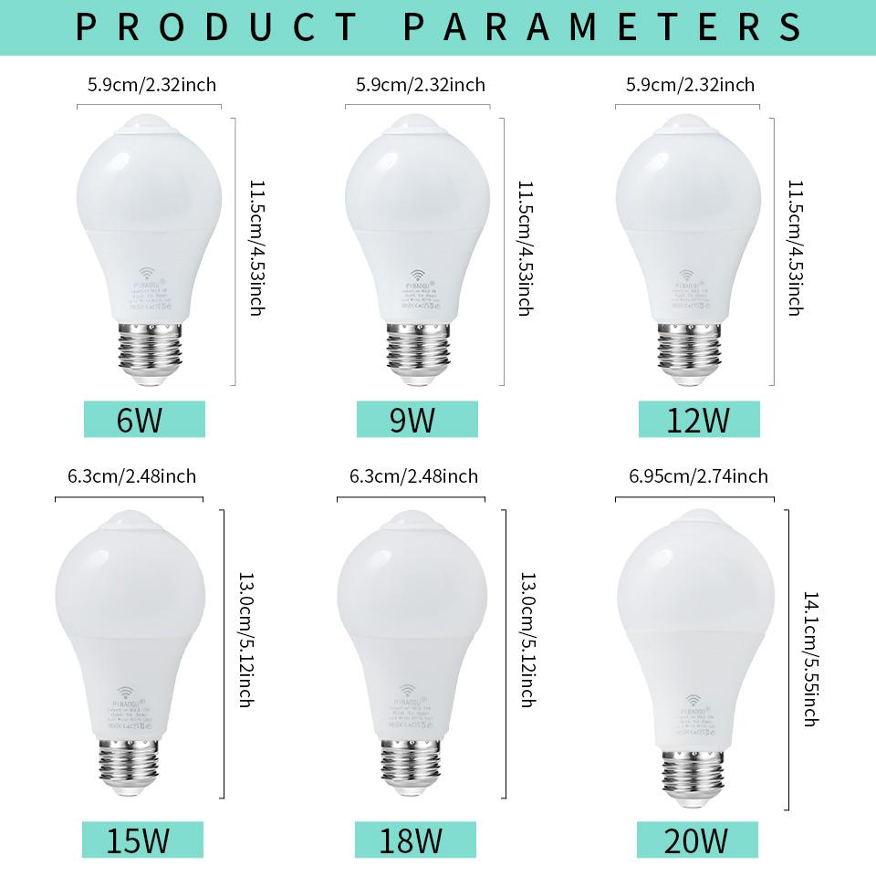 AC 85-265V PIR Motion Sensor LED Bulb E27 6W 9W 12W 15W 18W 20W Smart Motion Light for Home Stairs Pathway Lamp