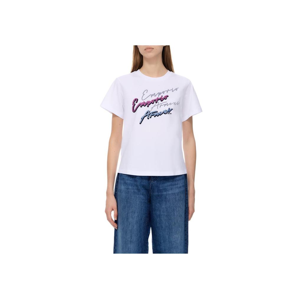 Emporio Armani Letter Print Crew Neck Fitted Short Sleeve T-Shirt Women Tops White 6R2T7X-2JIDZ-0100