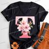 Pink Sakura Alphabet Shirts Gift for Women Letter S Floral Monogram Cartoon Tshirt Cherry Blossom Letters A B C D Casual Tops
