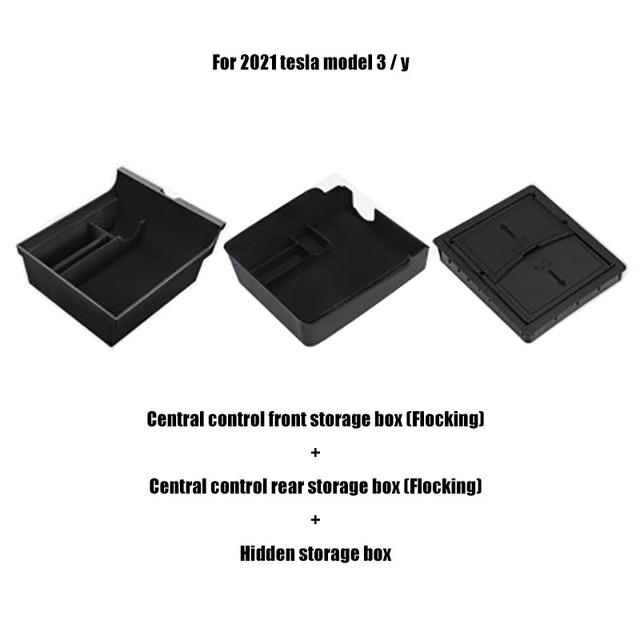 Samochodowy centralny schowek w podłokietniku do Tesla Model 3 / Y 2022 2023 Ukryty schowek Uchwyt na kubek Organizer z flokowanego materiału Pojemniki