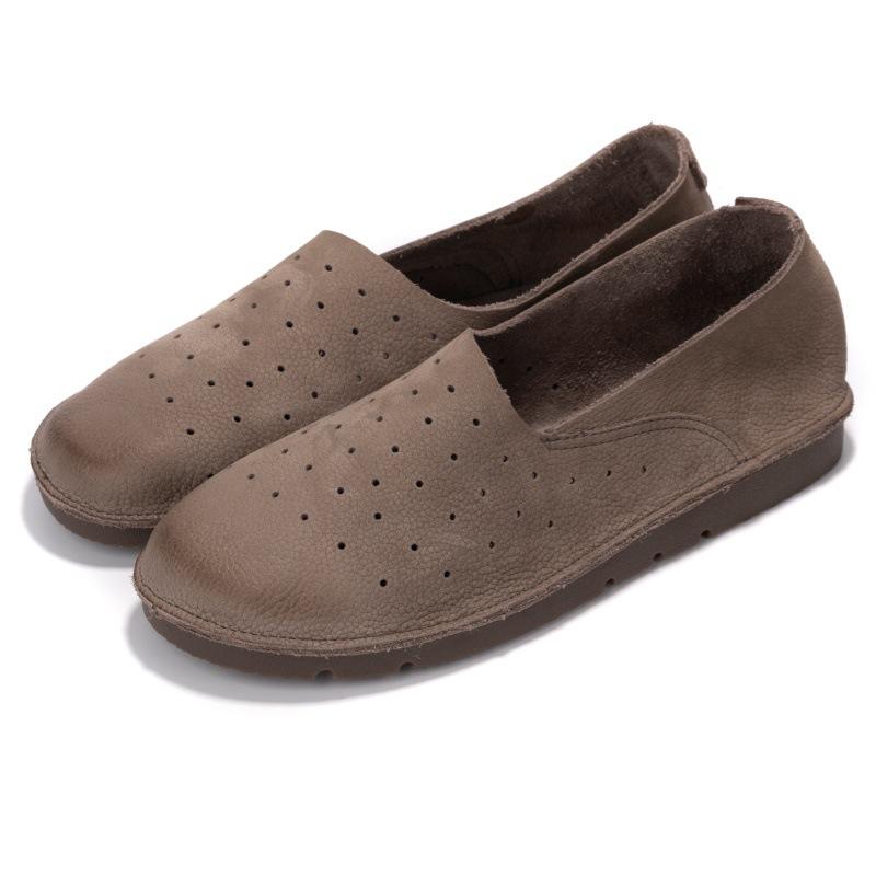 Leather Hollow Hole Shoes Women's Summer New First-layer Cowhide Soft-soled Women's Shoes One-pedal Cowhide Men's Shoes