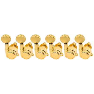 Musiclily Pro Locking Gear Vintage Oval for and Electric Gold 6-in-line Tuners, 181 Ratio, Buttons, 45-degree Screws, Stratocaster, Telecaster,