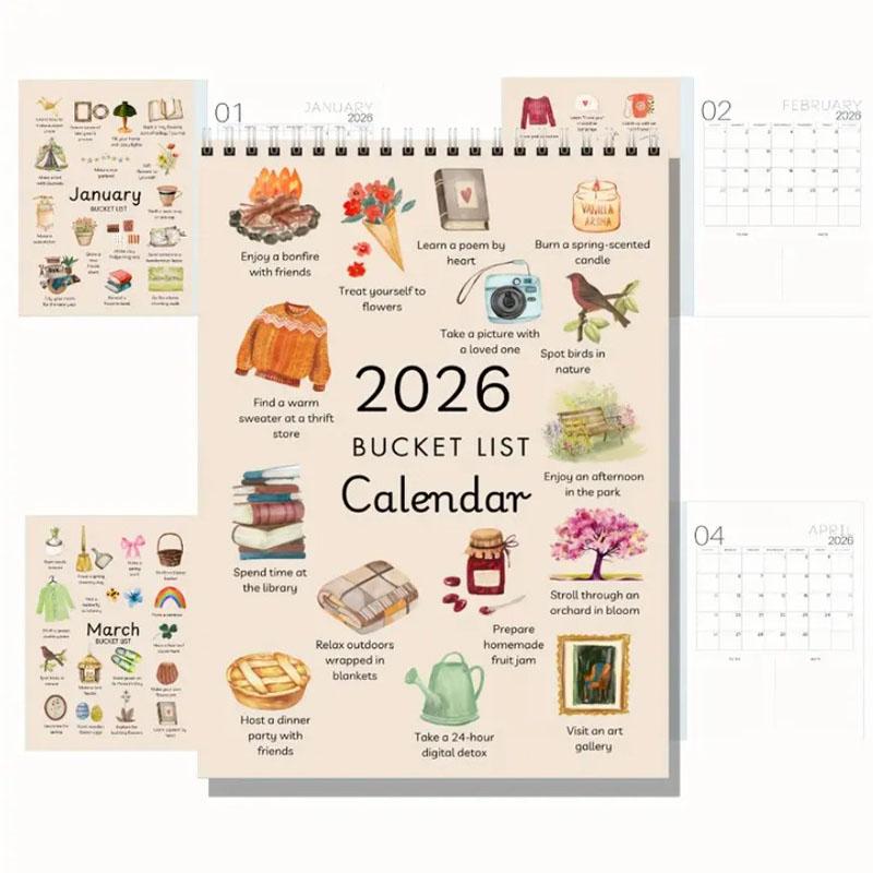2026 Bucket List Calendar Wish List Calendar Monthly Schedule Wall Art Productivity Tool Planner