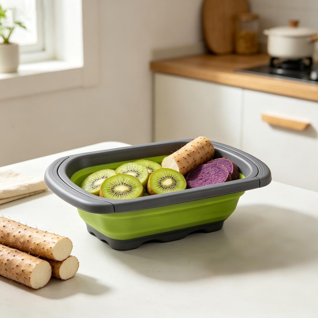 Collapsible Kitchen Colander Foldable Strainer Basket with Sturdy Handles for Efficient Draining and Easy Storage