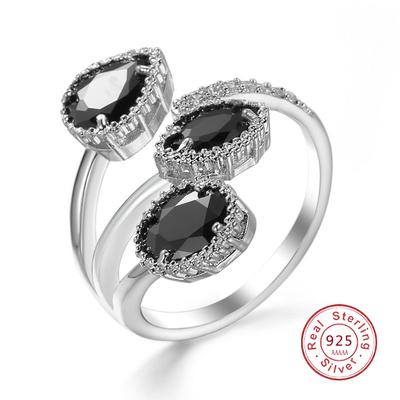Fashion Silver Color Multi-Layer Clear Black Zircon Rings for Women Anillos Geometric Stackable Resizable Rings Bague