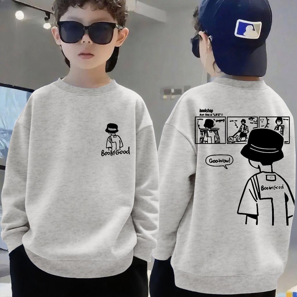 Boys' National Tide Fleece Sweatshirt - Spring/Autumn Long Sleeve Pullover for Big Kids.