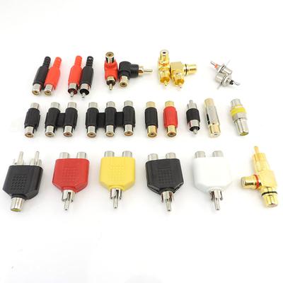 2st RCA Hane hona till 2rca 3rca hane Hona RCA-kontakt Splitteradapter AV Video Ljud T-plugg RCA 2 3-vägs rätvinklig a1