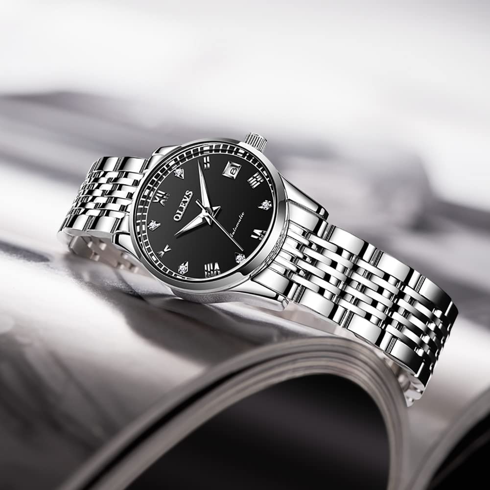 OLEVS Armbanduhr mit mechanischem Armband, hochwertiger Edelstahl, wasserdicht bis 3, Damenuhr, gut lesbare Uhr, inklusive Kalender, ATM,