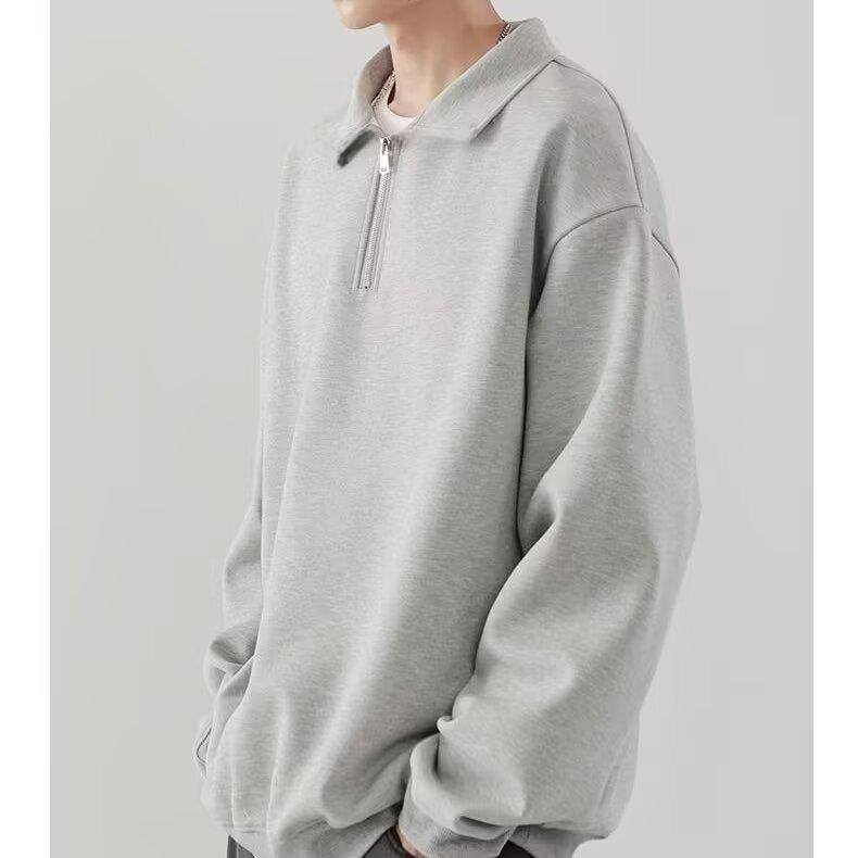 Men's Trendy American Sweatshirt: Spring/Autumn, Loose Fit, Korean College Style, Casual Lapel Pullover Top