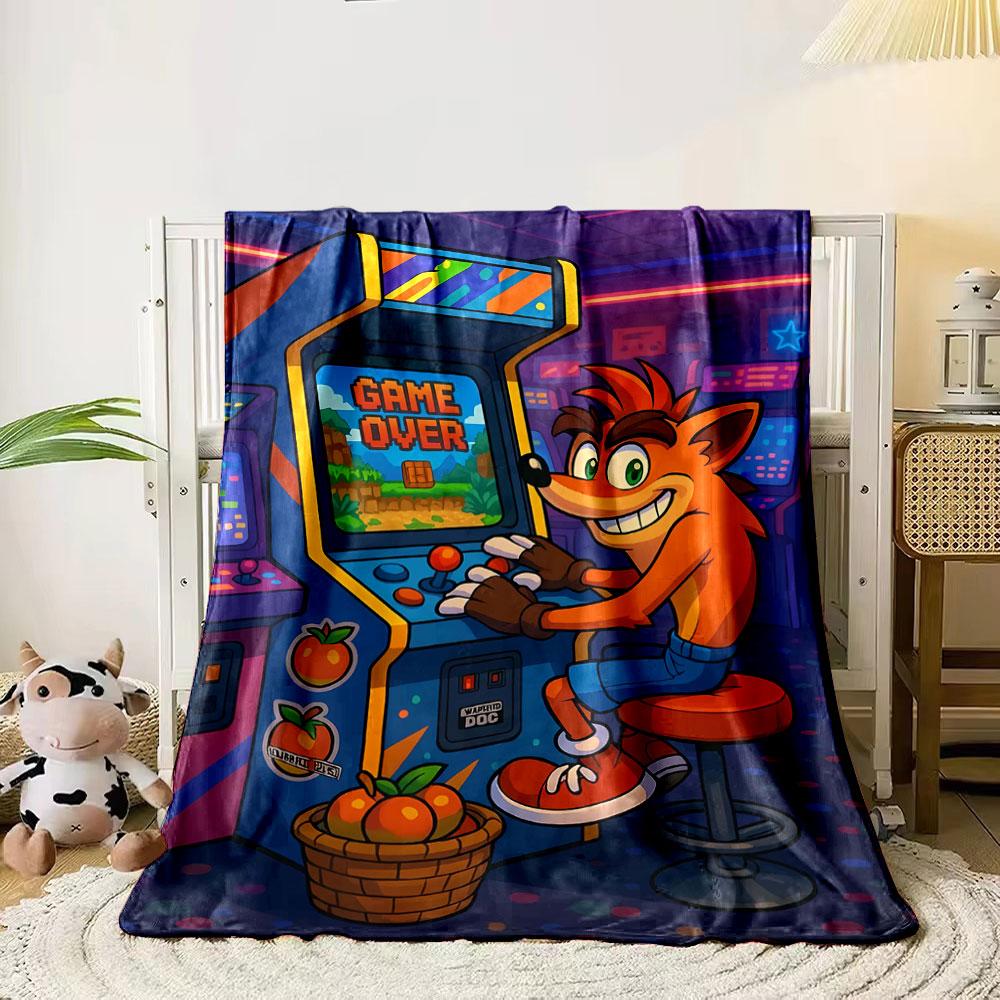 

Fox-like character playing arcade game with Game Over screen displayed. for all seasons blanket lunch break throw gift 80cm x 120cm