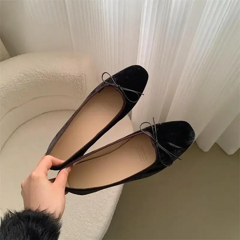 Slip On Women Velvet Flat Fashion Elegant Butterfly-knot Spring Autumn Classics Ladies Comfort Soft Sole Mary Jane Shoe Non-slip