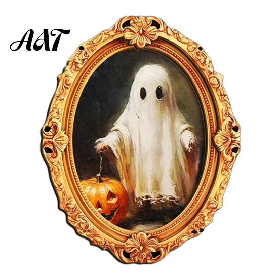 Retro Style Halloween Magnets Vintage Ghost Fridge Magnet, Gold Frame Refrigerator Decoration Holiday Magnet Set with Strong Magnetic Adsorption