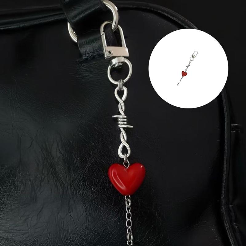 Red Heart Keychain Trendy Resin Alloy Charm for Phone Keys Bag Multipurpose Accessory Gift