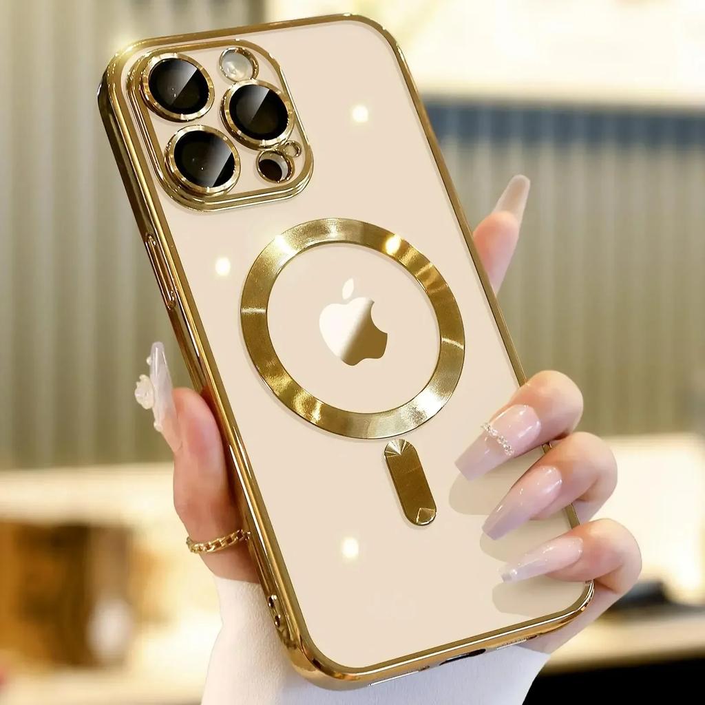 Luxury Wireless Charging Transparent Magsafe Case For iPhone 16 15 14 13 12 11 Pro Max X XR XS 7 8 Plus SE 2024 Mini Soft Case