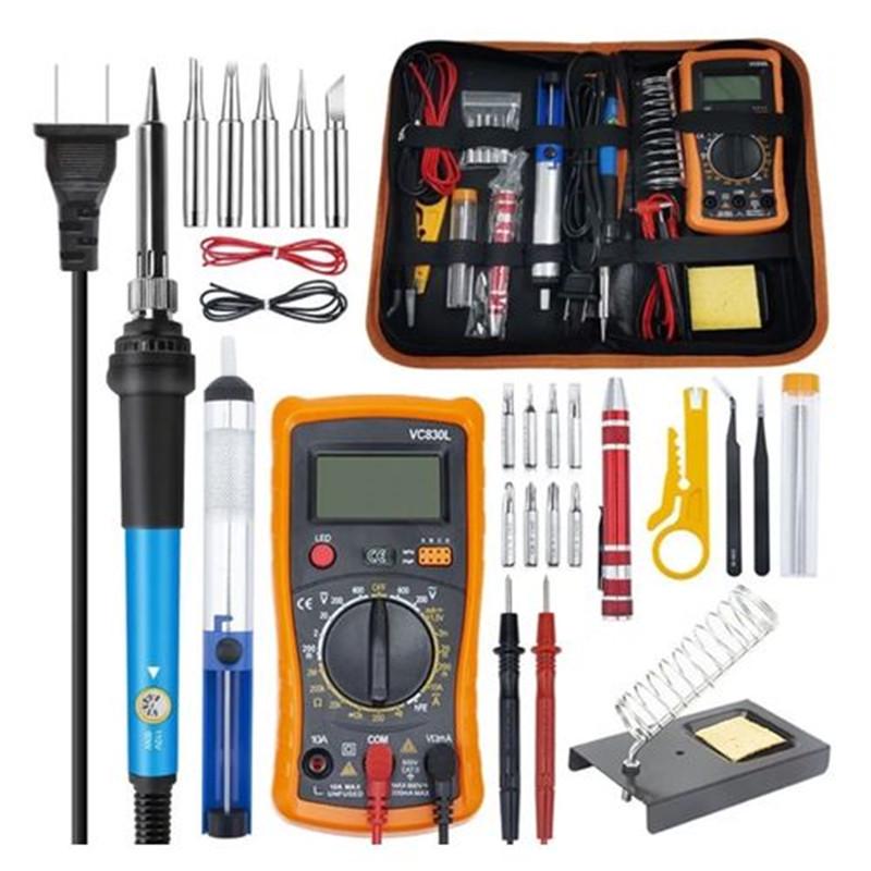 

60W Dual Voltage Adjustable Temperature Soldering Iron with Multimeter Display and Repair Tool Set