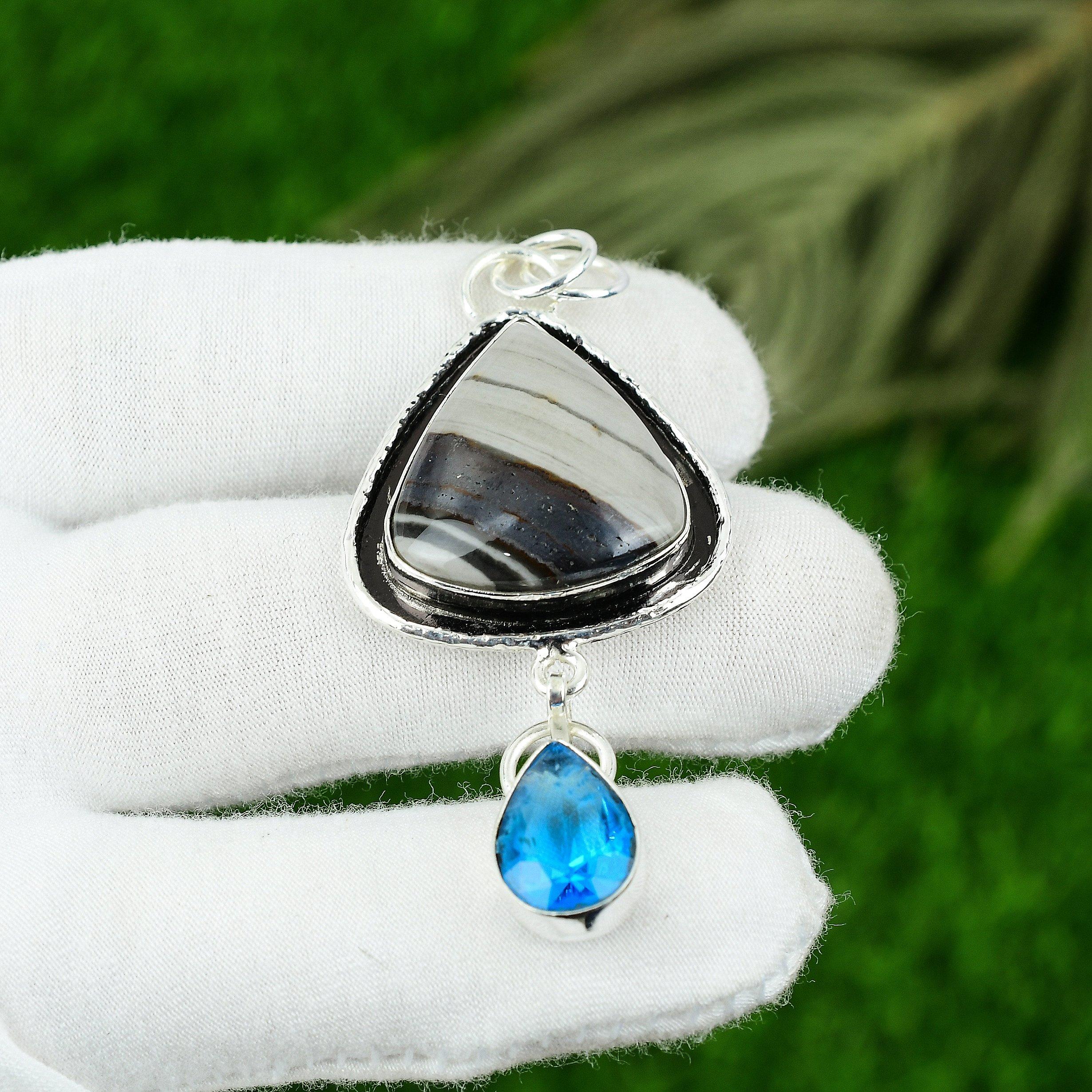 

Porcelain Jasper Gemstone Topaz Birthday Wife Bezel Artisan Pendant 925 Silver