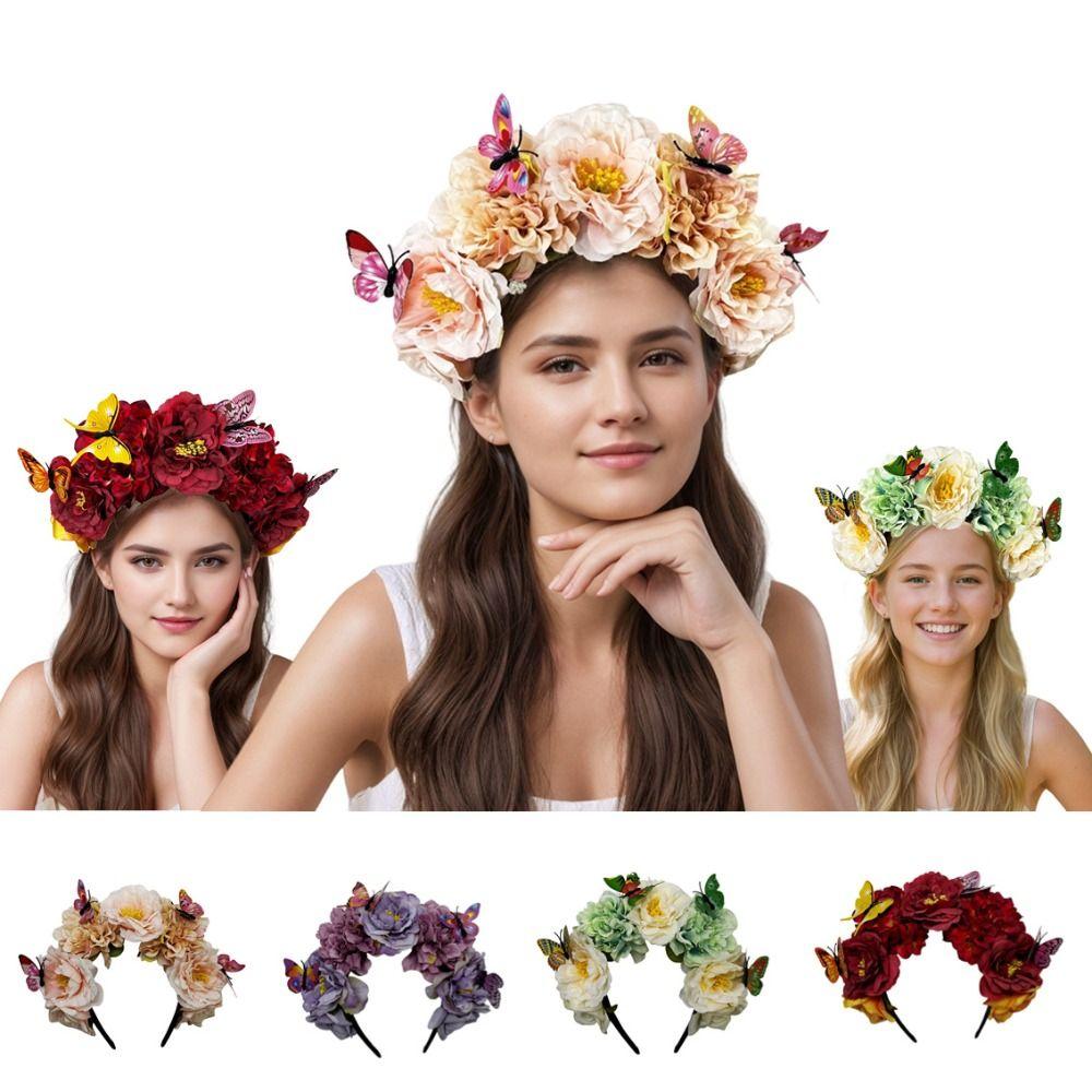 Butterfly Headdress Flower Hairband Trendy Bohemian Cosplay Fairy Headband Photo Props