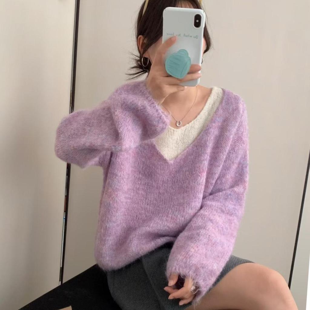 Colorblock pletený svetr - Dámský high-end podzimní/zimní styl, Měkký, Volný a Všestranný