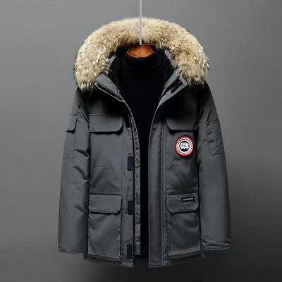 Unisex Parker Goose Down Mid-length Winter Jacket with Big Fur Collar for Extreme Cold