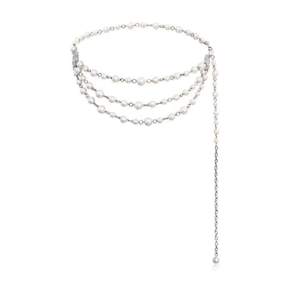 New Multi-layer Pearl Tassel Waist Chain for Women Sweet Temperament Versatile Dress Cheongsam Simple and Fashionable Waist Chain