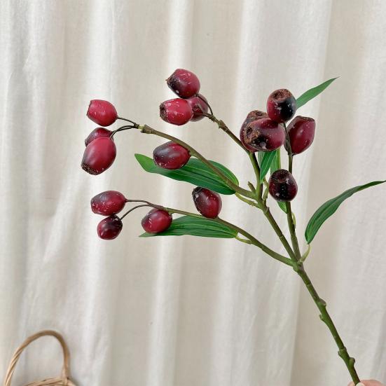 Artificial Fruits Branch for Vase, Realistic Simulation Fake Berries Stem with Leaves for Home Kitchen, Wedding, Party Decoration