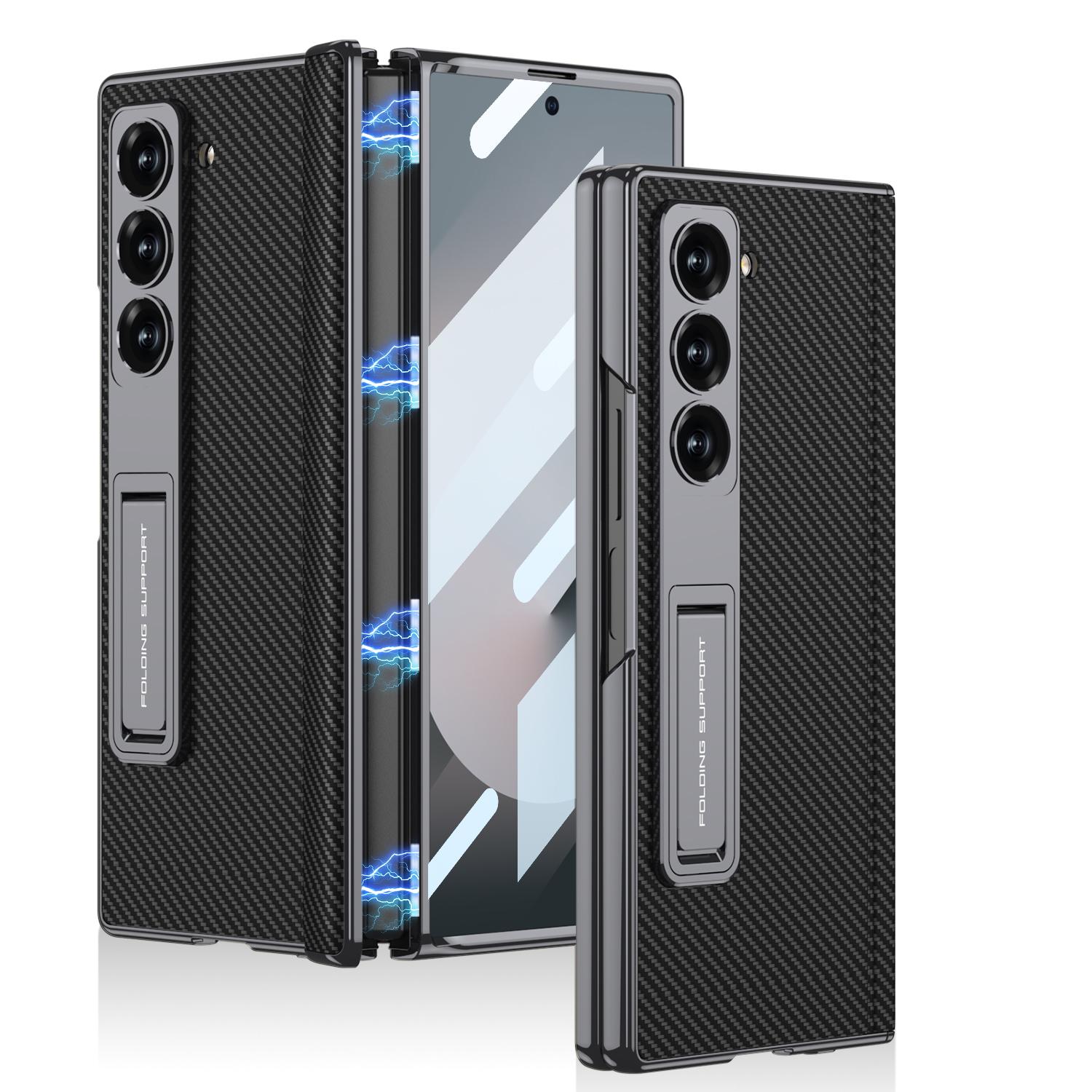 

Magnetic Leather Hinge Case For Samsung Galaxy Z Fold 7 6 Luxury Plating Stand Front Screen Glass Cover For Galaxy Z Fold7 Case Galaxy Z Fold7