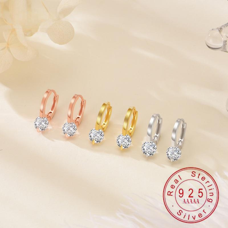 

925 Sterling Silver CZ Hoop Earrings for Women, Dainty Round Cubic Zirconia Earrings, Hypoallergenic Cartilage Piercing Jewelry silver