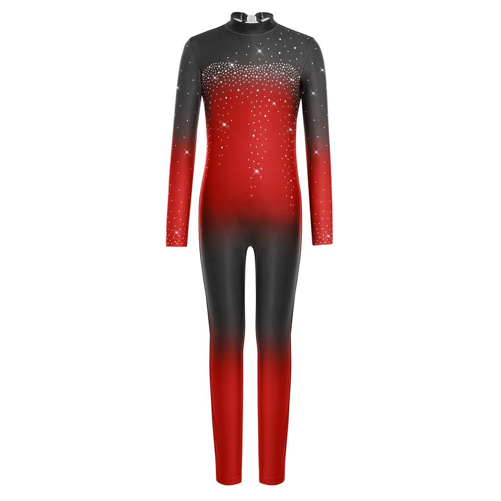 Macacão Feminino Cor Degradê Gola Alta Manga Longa Costas com Abertura Strass Brilhante Body